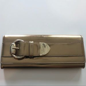 Gucci Gold Patent Leather Romy Buckle Clutch